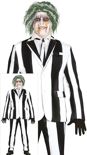 FIESTAS GUIRCA Schelmisches Gespenst Halloween Kostüm Herren – Schwarz Weiß Gestreifter Anzug – Geist Kostüm Herren Halloween L 52-54 von FIESTAS GUIRCA