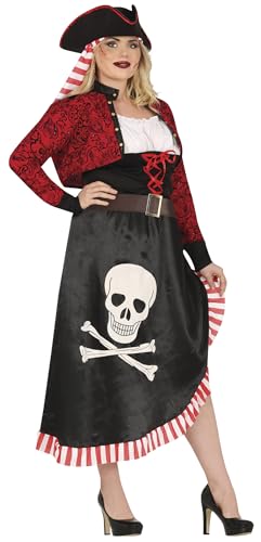 FIESTAS GUIRCA Schicke Piratin Karneval Kostüm Damen – Piratenkostüm Damen Rot inkl. Piratenhut – Piratenflagge Kleid Faschingskostüm Erwachsene Damen Größe XL 44-46 von FIESTAS GUIRCA