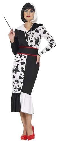 FIESTAS GUIRCA | Schicke Schurkin Halloween Kostüm Damen (36-38/S) – Film Kostüm Karneval Fasching inkl. Kleid mit Dalmatiner Druckmuster – Halloween Kostüm Dame Schwarz Weiß von FIESTAS GUIRCA