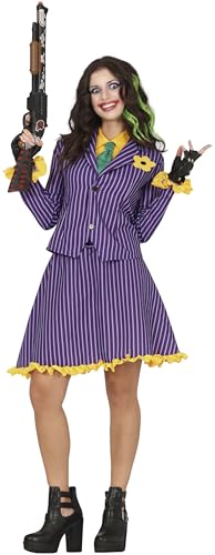 FIESTAS GUIRCA Schicker Killer Harlekin Halloween Kostüm Damen – Ausgefallenes Comic Kostüm mit Gestreiftem Lila Rock Anzug – Harlequin Halloween Kostüm Dame S 34-36 von FIESTAS GUIRCA