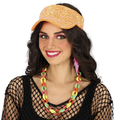 FIESTAS GUIRCA | Schirmmütze Orange mit Strass (Einheitsgröße) - Kostümzubehör für Junggesellenabschiede, 80er Jahre und Sportevents - Ideal für Erwachsene Unisex - Orange von FIESTAS GUIRCA