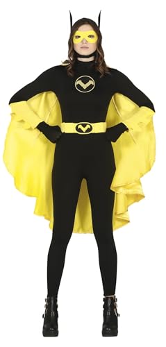 FIESTAS GUIRCA Schwarze Superheldin Mädchen Kostüm – Schwarzer und gelber Superhelden Outfit mit Umhang für Mädchen von 14-16 Jahren von FIESTAS GUIRCA