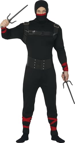 FIESTAS GUIRCA Schwarzer Power Ninja Herren Kostüm Größe M 48 – 50 inkl. Sturmhaube, Shirt mit Gürteln, Gürtel, Bänder u. Hose - für Karneval/Fasching oder Halloween von FIESTAS GUIRCA