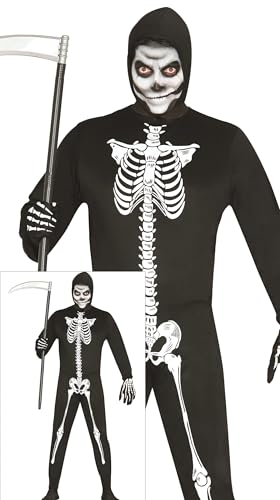 FIESTAS GUIRCA Sensenmann Skelett Halloween Kostüm Herren – Schwarzer Tod Kostüm – Skelett Overall Kostüm Herren Halloween 48 – 50 (M) von FIESTAS GUIRCA