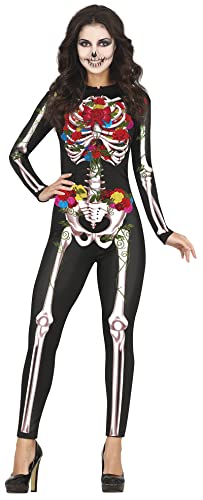 Fiestas GUiRCA Sexy Tag der Toten Kostüm – Skelett Overall mit Blumen Halloween Kostüm Erwachsene Damen Größe 36-38 M von Fiestas GUiRCA
