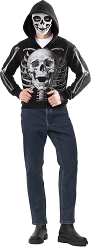 FIESTAS GUIRCA | Skelett Kapuzenpulli mit Maske Halloween Kostüm Herren (52-54/L) - Horror Film Killer Kostüm Herren Halloween Karneval Fasching – Halloween Hoody Kapuzenpullover mit Totenkopf von FIESTAS GUIRCA