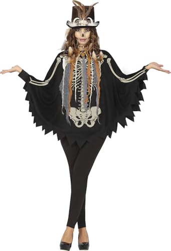 FIESTAS GUIRCA Skelett Poncho Halloween Damen – Schwarzer Poncho mit Skelett Print – Voodoo Halloween Kostüm Dame L 40-42 von FIESTAS GUIRCA