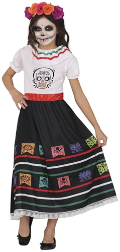 FIESTAS GUIRCA | Skull Catrina Halloween Kostüm Kinder (5-6 Jahre) - Tag der Toten Kostüm für Karneval Fasching inkl. Kleid und Gürtel - Día de Muertos Kostüm Kinder Halloween Mädchen - Weiß Schwarz von FIESTAS GUIRCA