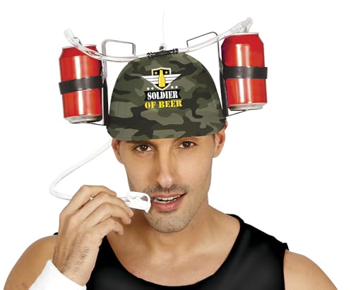 FIESTAS GUIRCA | Soldier of Beer Trinkhelm Grün - Suafhelm mit Dosenhaltern und Trinkschlauch - Partyzubehör für Junggesellenabschiede, Festivals und Oktoberfest - Farbe Grün von FIESTAS GUIRCA