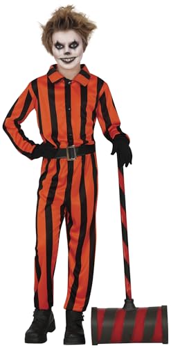FIESTAS GUIRCA | Sträfling Narr Halloween Kostüm Kinder (7-9 Jahre) - Comic Bösewicht Kostüm für Karneval Fasching inkl. Orange Schwarz Gestreifter Overall - Verrückter Clown Halloween Kostüm Junge von FIESTAS GUIRCA