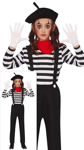 Fiestas Guirca Stummfilm Pantomime Künstler Kostüm für Kinder - Alter 10-12 Jahre - Unisex Mime Kostüm für Jungen u. Mädchen - Berufe Kostüm Karneval, Fasching, Fastnacht, Zirkus Party von Fiestas Guirca