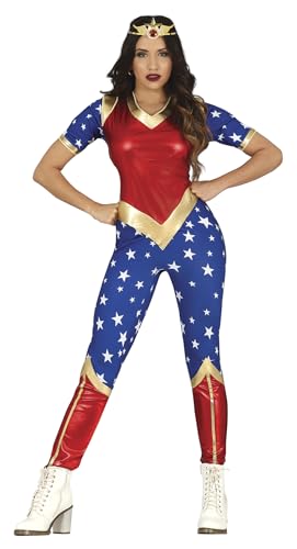 FIESTAS GUIRCA Super Star Heldin Kostüm – Kriegerin Outfit mit Overall in Metallic Rot, Blau und Gold für Karneval Fasching Damen Größe M 36-38 FIESTAS GUIRCA Super Star Heldin Kostüm – Kriegerin Outfit mit Overall in Metallic Rot, Blau und Gold für Karneval Fasching Damen Größe M 36-38 von FIESTAS GUIRCA