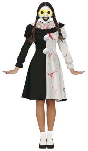 FIESTAS GUIRCA | Terrorizer Clown Halloween Kostüm Damen (38-40/M) – Horrorfilm Clown Kostüm Karneval Fasching inkl. Kleid – Killer Kombination Halloween Dame Schwarz Weiß von FIESTAS GUIRCA
