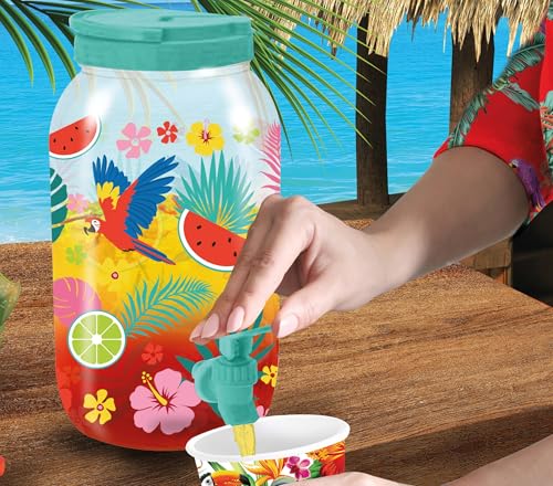 FIESTAS GUIRCA | Tropical Hawaii Getränkespender (4L) – Erfrischung mit Urlaubsflair für jede Sommerparty – Wiederverwendbarer bunter Spender Sommer Tischdeko - Trinkbehälter Für Cocktails von FIESTAS GUIRCA