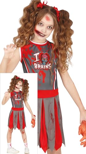 FIESTAS GUIRCA Untote Cheerleader Halloween Kostüm Kinder – Blutige Rot Graue Cheerleader Uniform – Zombie Kostüm Kinder Halloween Mädchen 7-9 Jahre von FIESTAS GUIRCA