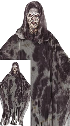 FIESTAS GUIRCA Verfluchtes Gespenst Halloween Kostüm Herren – Sensenmann Geist Tunika mit Kapuze, Grau – Kostüm Herren Halloween L 52-54 von FIESTAS GUIRCA