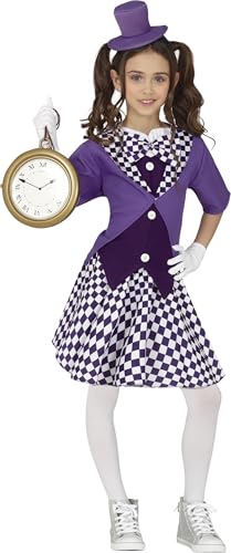Fiestas Guirca Verrücktes Hut Mädchen Kostüm - Lila Mädchen Outfit für Kinder inkl. lila Hut u. Kleid mit weiß lila Karomuster - Alter 5-6 Jahre - Party Verkleidung Karneval, Fasching, Halloween von Fiestas Guirca