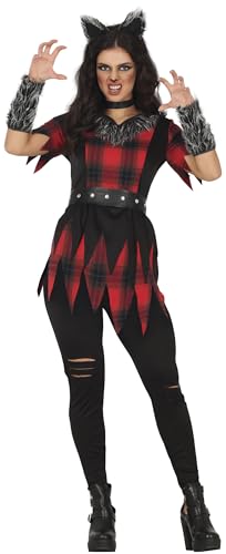 FIESTAS GUIRCA | Werwolf Halloween Kostüm Damen (42-44/L) – Wolf Kostüm Karneval Fasching inkl. Haarreif, Oberteil, Hose, Schwanz, Armstulpen – Tierkostüm Halloween Kostüm Dame Rot Schwarz von FIESTAS GUIRCA