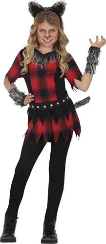 FIESTAS GUIRCA | Werwolf Halloween Kostüm Kinder (10-12 Jahre) - Tier Kostüm Karneval Fasching inkl. Oberteil, Gürtel, Haarreif, Handschuhe und Hose - Werwolf Kostüm Halloween Mädchen Schwarz Rot von FIESTAS GUIRCA