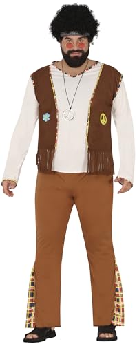 FIESTAS GUIRCA Woodstock Hippie Kostüm Herren – 70er Karneval Kostüm Hippie Herren inkl. Hippie Stirnband, Oberteil mit Fransenweste u. Hose – 60er Kostüm Fasching Hippie Herren Größe XL 54-56 von FIESTAS GUIRCA