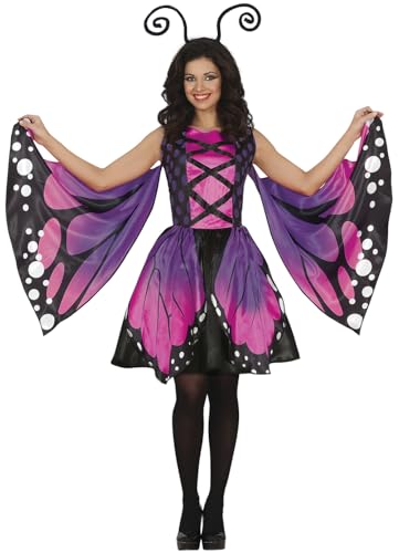 FIESTAS GUIRCA Wunderbarer Schmetterling Kostüm Damen Lila & Rosa – Monarchfalter Kleid inkl. Schmetterling Flügel – Faschingskostüm Schmetterling Damen Größe S 34-36 von FIESTAS GUIRCA