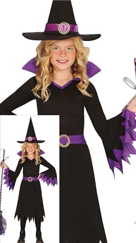FIESTAS GUIRCA Zauberhafte Hexe Halloween Kostüm Kinder – Hexenhut & Schwarz Lila Hexenkleid – Kostüm Kinder Halloween Mädchen 3-4 Jahre von FIESTAS GUIRCA