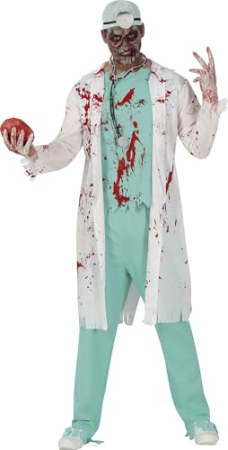 FIESTAS GUIRCA Zombie Doktor, Blutiger Arzt, Teufels Chirurg- Herren Kostüm in Weiß und Grün Größe M 48 – 50 inkl. Kittel u. grüne Arzt Uniform - Für Karneval/Fasching, Halloween, Themen Partys von Fiestas Guirca