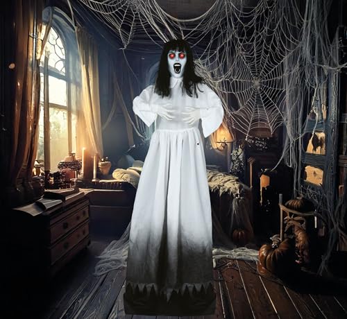 FIESTAS GUIRCA | Zombie Frau Lebensgroße Dekofigur mit Licht, Sound Bewegung (180 cm) - Gruselige Halloween Dekoration Standfigur - Horrorfilm Figur Animatronic - Weiß von FIESTAS GUIRCA