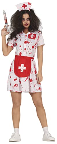 Fiestas GUiRCA Zombie Krankenschwester Kostüm – Weiße Blutige Krankenschwester Uniform Halloween Kostüm Erwachsene Damen Größe 36-38 M von Fiestas GUiRCA