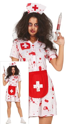 Fiestas GUiRCA Zombie Krankenschwester Kostüm – Weiße Blutige Krankenschwester Uniform Halloween Kostüm Erwachsene Damen Größe 36-38 M von Fiestas GUiRCA