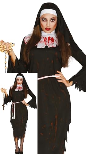 FIESTAS GUIRCA Zombie Nonne Halloween Kostüm Damen – Nonnenschleier Zerrissenes Nonnenkleid – Blutiges Halloween Kostüm Dame XL 44-46 von FIESTAS GUIRCA