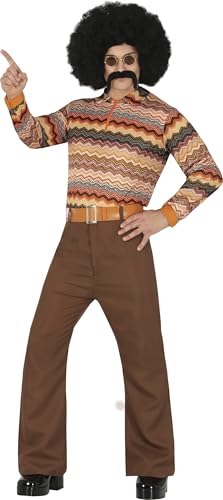 FIESTAS GUIRCA 70er Jahre Kostüm Herren – Schlager Star Disco Outfit - Größe M 48–50-70er Jahre Kostüm Erwachsene - Tapetenmuster Hemd Hippie Kostüm Herren Karneval, Faschingskostüme Männer Hippie von FIESTAS GUIRCA