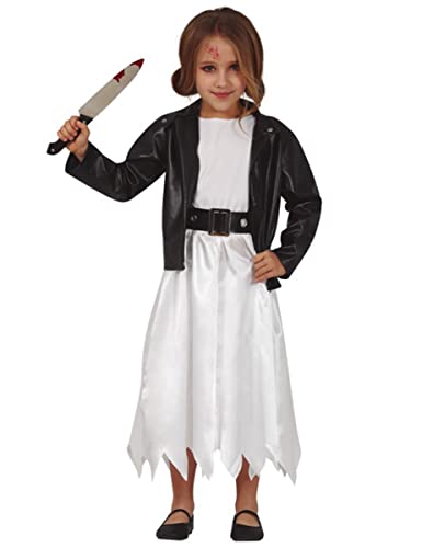 FIESTAS GUIRCA Gefährliche Puppen Braut Mädchen Kostüm Alter 7-9 Jahre inkl. Schwarze Jacke in Leder-Optik und Langes Weißes Kleid - Für Karneval/Fasching, Halloween, Themen Partys von Fiestas GUiRCA