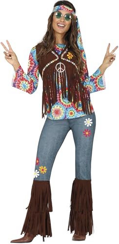 FIESTAS GUIRCA Hippie Kostüm Damen – Schlager Star Disco Outfit Größe M 38–40 - Retro Hippie Kleidung Damen 70er Jahre Kostüm Erwachsene -Flower Power Anzug Karneval, Fasching Kostüm Damen, Fastnacht von Fiestas GUiRCA