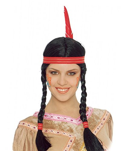 FIESTAS GUIRCA GUI4168 - geflochtene Frauen-Indianerperücke mit Feder (Box von Fiestas GUiRCA
