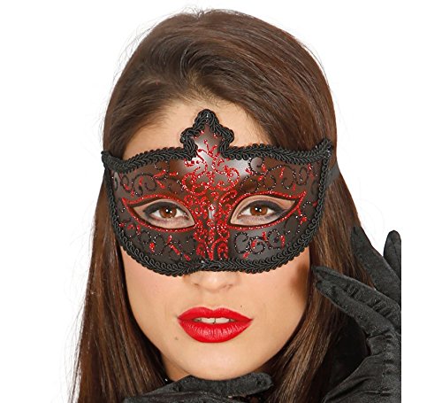 Guirca Venezianische Maske in rot mit schwarz und glitzernd Halbmaske Fasching Party von FIESTAS GUIRCA