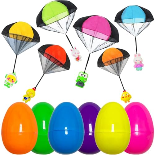 FIGGRITID Ostereier mit -Fallschirmspielzeug für Kinder, und Mädchen, Osterkörbchenfüller, Geschenke, 6 Stück von FIGGRITID