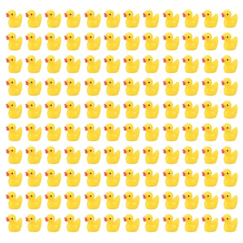 FIHODONE 120 Stück Mini Enten Gelb mit 1 Box,Kleine Enten Harz Dekorationen fur Miniatur Garten,Mini Figuren für Aquarium Miniaturgarten,Puppenhaus Zubehör Entchen Mini von FIHODONE
