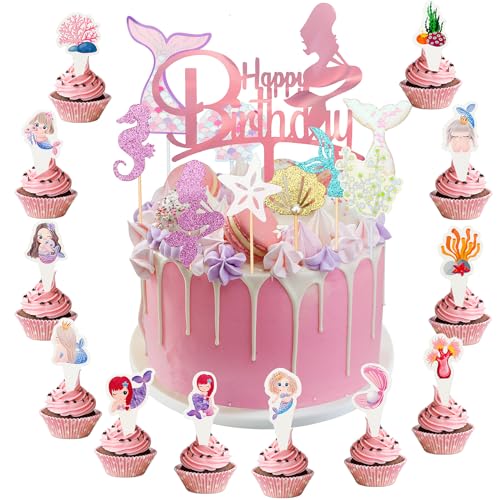 FIHODONE 26 Stück Meerjungfrau Geburtstag Deko,Happy Birthday Tortendeko Mädchen,Cake Topper Geburtstag Tortendeko Meerjungfrau,Cake Decoration Meerjungfrau Kindergeburtstag Kinder FIHODONE 26 Stück Meerjungfrau Geburtstag Deko,Happy Birthday Tortendeko Mädchen,Cake Topper Geburtstag Tortendeko Meerjungfrau,Cake Decoration Meerjungfrau Kindergeburtstag Kinder von FIHODONE