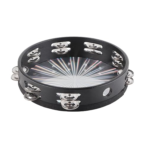 FILFEEL 10in Tamburin, Handtrommelglockenbauch Edelstahl Material Handheld Tambourin mit Doppelten Reihen 16 Paare Jingles mit Aussehen Entworfen (Blume) von FILFEEL