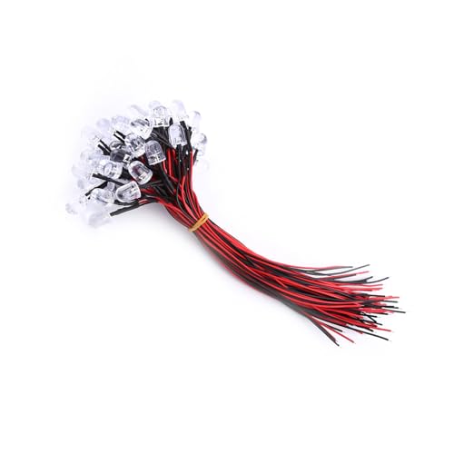 FILFEEL Pre-Kabel-LED-Licht Emittierende Dioden, LED-Lampen vor Kabelgebundenem Dioden Wasser Clear 9-12V LED-Dioden vor Kabelgebundener 50-teiliges Vorkabel für -Heimdekoration (10 mm) von FILFEEL