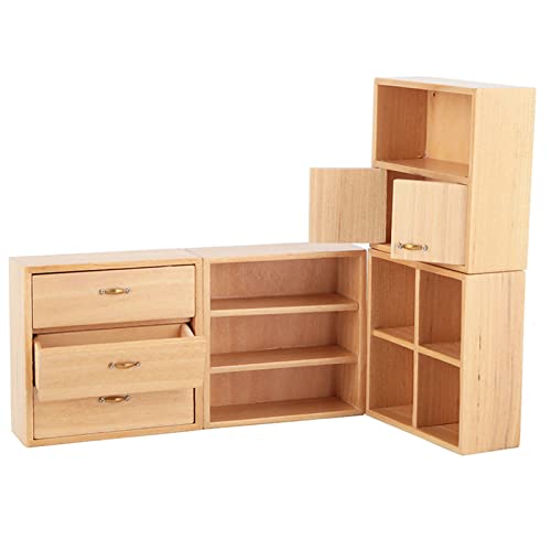 FILFEEL Puppenhaus Miniaturen, Miniaturpuppenhausmöbel 1 12 Skala Dollhouse Möbel Wohnzimmer Schlafzimmer Schrankeinheit 1:12 Mini Holzschrank für Puppenhaus (Holzfarbe) von FILFEEL
