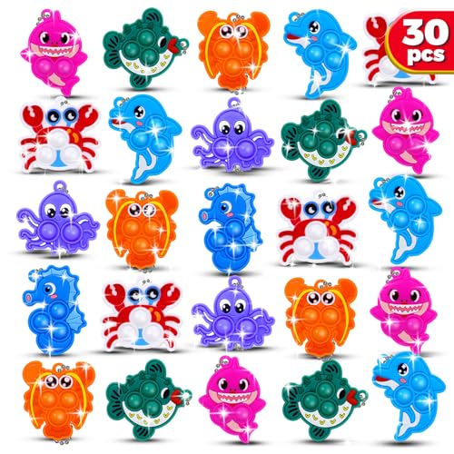 FILMINK 30Stk Silikon Pop Spielzeug Set für Kinder - Tierische Anti-Stress Schlüsselanhänger mit 8 Designs, Geburtstagsgeschenk, Weihnachtsbeutelfüller & Kinderparty Beutel (Ostern/Halloween) von FILMINK