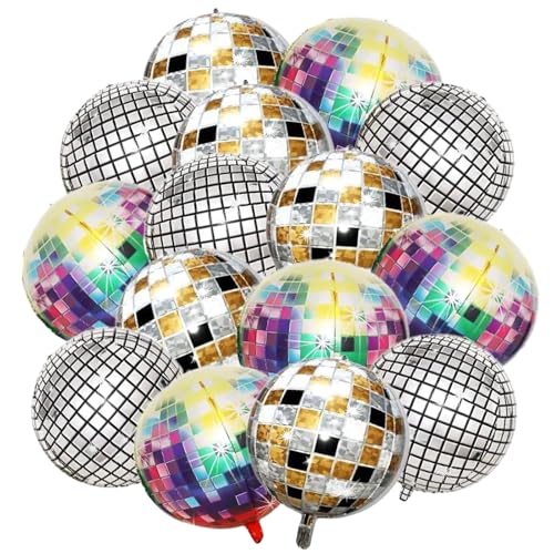FILOEEX 12 Discokugel-Ballons, 55,9 cm, bunte Aluminiumfolien-Ballons für Disco-Party-Dekorationen, 4D-Discokugel-Dekorationen für 70er-, 80er-, 90er-Jahre-Party, Geburtstage, Junggesellen-Dekoration von FILOEEX