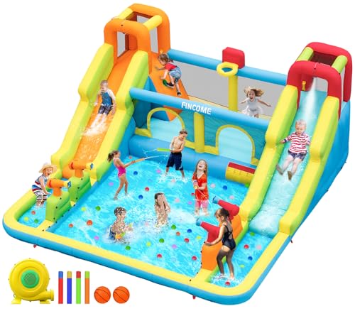 FINCOME Aufblasbares Hüpfhaus für Kinder, Wassersprunghaus mit Doppelrutschen, für drinnen und draußen, springende Hüpfburg mit Luftgebläse für Park, Hinterhof, Party, Geburtstag (mit 750 W Gebläse) FINCOME Aufblasbares Hüpfhaus für Kinder, Wassersprunghaus mit Doppelrutschen, für drinnen und draußen, springende Hüpfburg mit Luftgebläse für Park, Hinterhof, Party, Geburtstag (mit 750 W Gebläse) von FINCOME