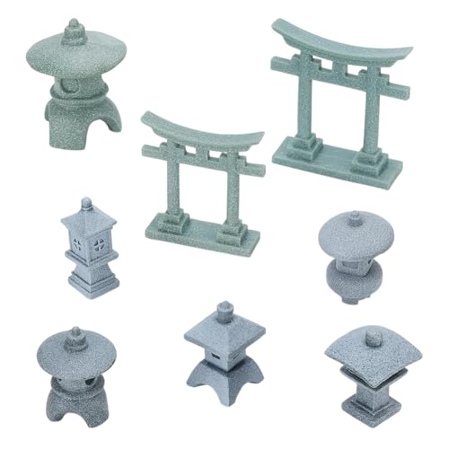 FINGERINSPIRE 8 Stück asiatische Miniatur-Dekoration, 8 Stil, Mini-Zen-Gartenzubehör, Steinlaternen und Torii-Tore, PVC, chinesischer japanischer Stil, Zen-Dekor für Bonsai-Aquarium und Tisch-Display von FINGERINSPIRE