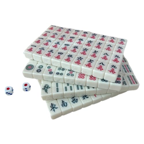 Mahjong Reise Mahjong Spiel Set Reise Klein Mahjong Leichte Mahjong Sets Klare Gravur Mini Legespiel Mahjong Fliesen Set für Reisen Schulen Reisen Schlafsäle (Beige) von FINLALO
