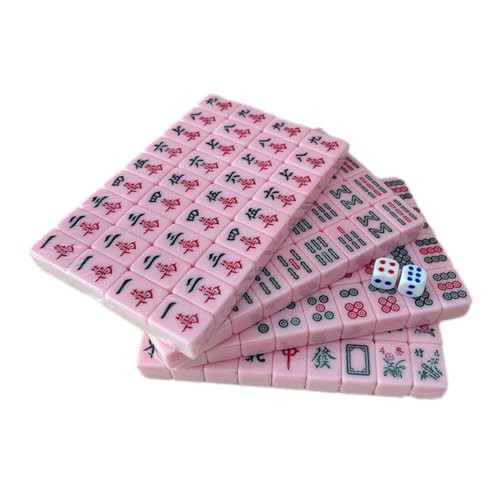 Mahjong Reise Mahjong Spiel Set Reise Klein Mahjong Leichte Mahjong Sets Klare Gravur Mini Legespiel Mahjong Fliesen Set für Reisen Schulen Reisen Schlafsäle (Rosa) von FINLALO