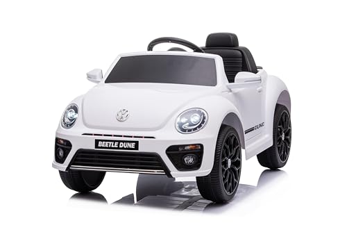 FINOOS 12 V Volkswagen Beetle Elektroauto für Kinder mit 2,4-G-Fernbedienung, Elektrofahrzeug mit Lichtern und Musik, Tragkraft 30 kg für Kinder im Alter von 1–4 Jahren (Blanc) von FINOOS