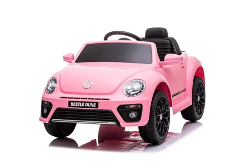FINOOS 12 V Volkswagen Beetle Elektroauto für Kinder mit 2,4-G-Fernbedienung, Elektrofahrzeug mit Lichtern und Musik, Tragkraft 30 kg für Kinder im Alter von 1–4 Jahren (Rose) von FINOOS